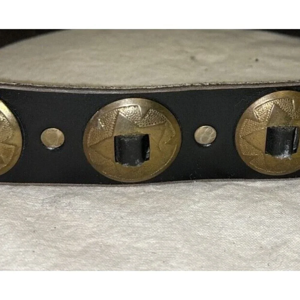 Dark Brown Leather Concho Western Boho Women's Belt‎ Size 36 1 1/2x41 1/2